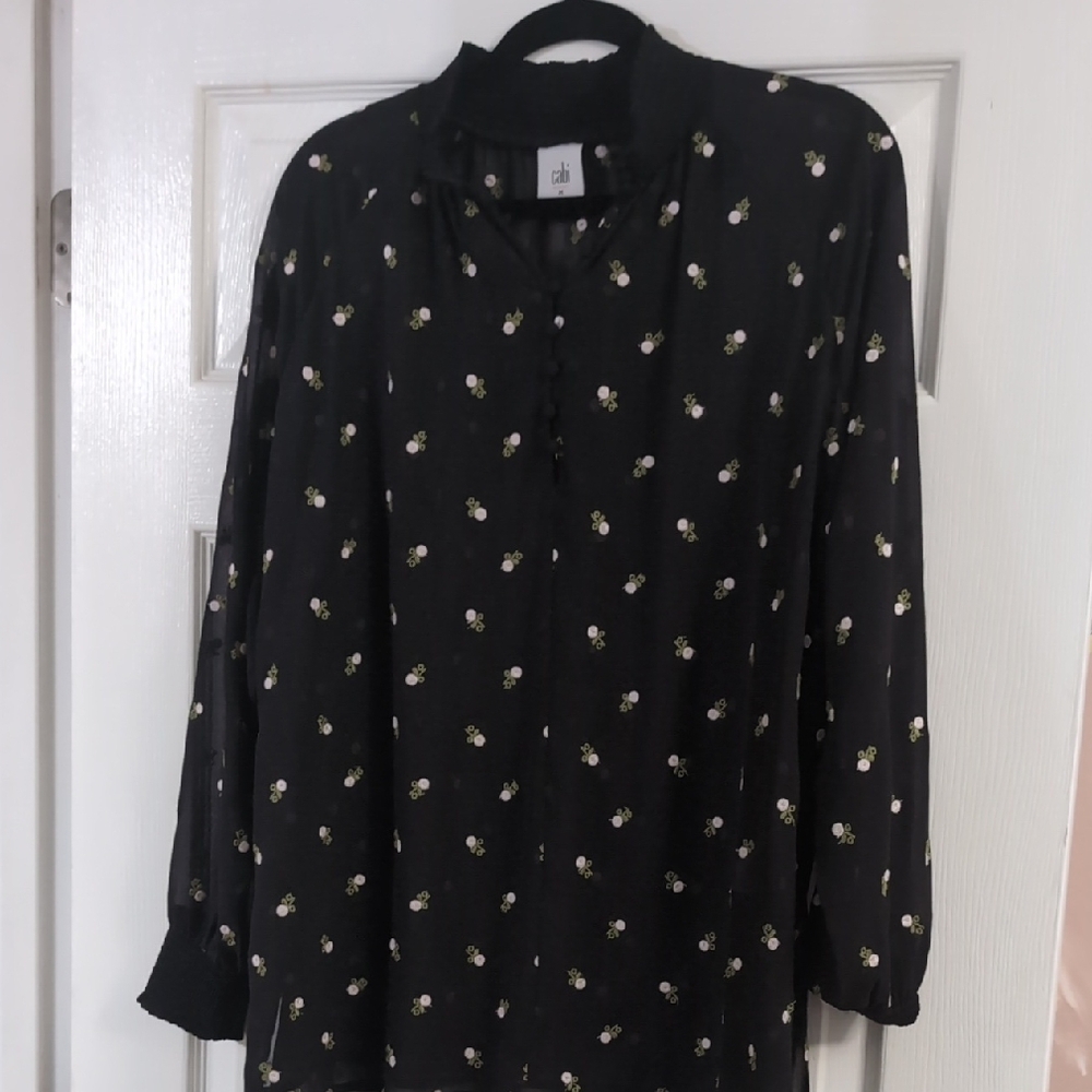 CAbi Black and White Button Down Shirt with Mandarin Collar